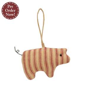 Stuffed Red Ticking Stripe Pig Ornament