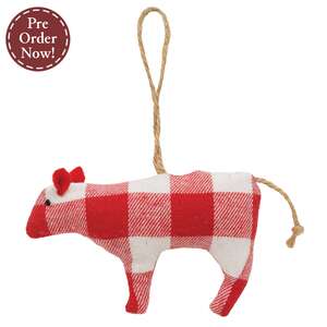 Stuffed Red & White Flannel Check Cow Ornament