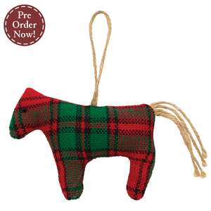 Stuffed Red & Green Plaid Horse Ornament