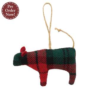 Stuffed Red & Green Plaid Cow Ornament