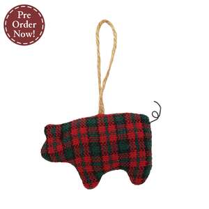 Stuffed Red & Green Plaid Pig Ornament