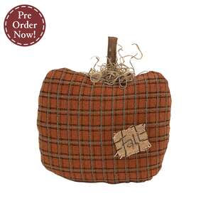 Stuffed Orange Plaid Mossy Top Fall Pumpkin