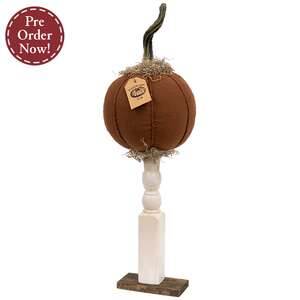 Primitive Mossy Top Pumpkin on Pedestal - 19.5"H