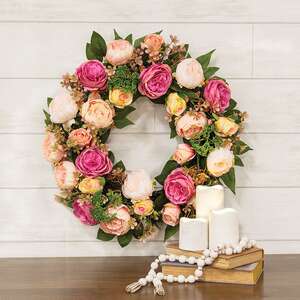 Mixed Cabbage Rose Wreath, 22" HYG212501;