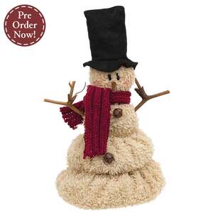 Melting Top Hat Snowman with Burgundy Scarf - 7.5"H