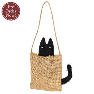 Stuffed Primitive Cat in Burlap Sack Hanger