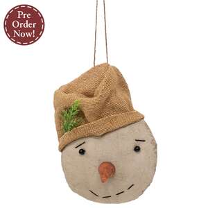 Stuffed Primitive Beige Hat Snowman Ornament
