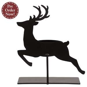 Black Metal Leaping Reindeer Tealight or Votive Holder - 5.25"H