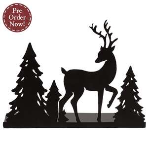 Black Metal Woodland Forest & Reindeer Candle Plate - 5"H
