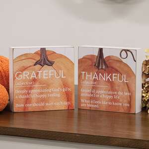 Thankful/Grateful Definition Pumpkin Box Sign, 2 Asstd.;