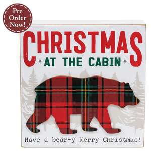 Christmas At the Cabin Plaid Bear Box Sign