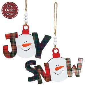 Joy Or Snow Plaid Snowball Ornament - 2 Asstd.