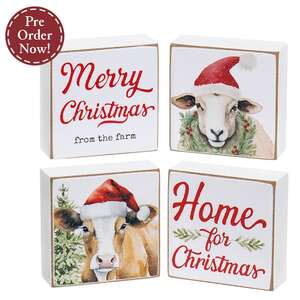Merry Christmas From the Farm 2" Square Block - 4 Asstd.