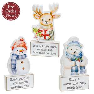 2/Set - Cozy Woodland Friend Wooden Sitter & Block - 3 Asstd.