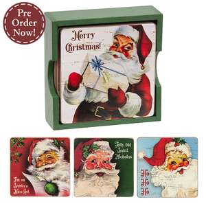 5/Set - Vintage Santa Coasters & Holder