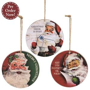Vintage Santa Cheer Round Ornament - 3 Asstd.
