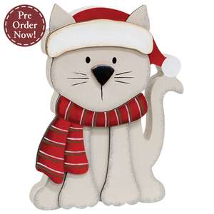 Kitten in Santa Hat & Scarf Chunky Wood Sitter