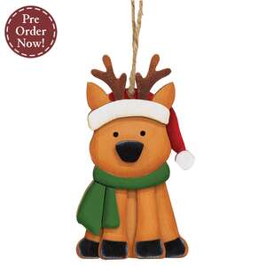 Layered Wood Reindeer in Santa Hat Ornament