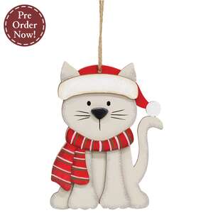 Layered Wood Cat in Hat & Scarf Ornament