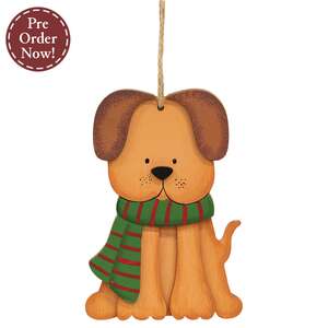 Layered Wood Puppy in Scarf Ornament