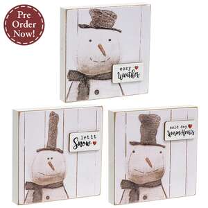 Snowy Word Tag Stitched Snowman Block - 3 Asstd.
