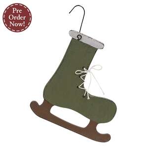 Primitive Wooden Green Ice Skate Ornament