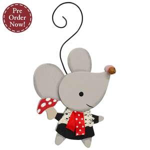 Little Mouse With Mushroom Wooden Ornament