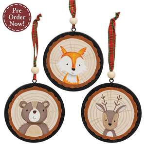 Woodland Friend Portrait Tree Trunk Ornament - 3 Asstd.