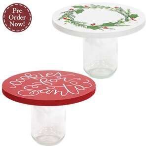Glass Jar with Christmas Wood Topper - 2 Asstd.;