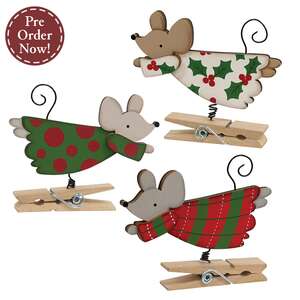 Wooden Flying Angel Mouse Clip Ornament - 3 Asstd.