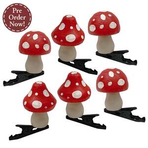 6 Set - White Dotted Red Top Mushroom Clip Ornaments
