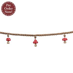 Wooden Red Topped Mushroom & Bead Garland