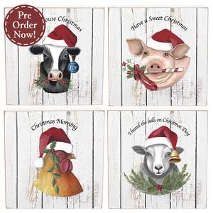 Christmas Farm Animal Box Sign - 4 Asstd.
