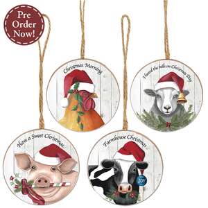 Christmas Farm Animal Ornament - 4 Asstd.
