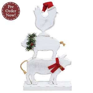 3 Set - Distressed White Wooden Winter Farm Animal Stackers