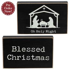 Oh Holy Night Nativity Rectangle Wooden Block - 2 Asstd.