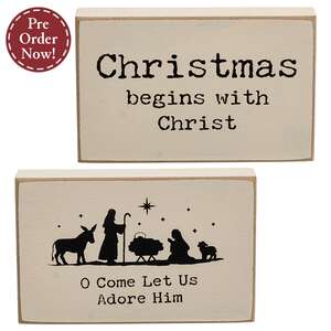 Christmas Begins With Christ Rectangle Wooden Block - 2 Asstd.