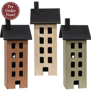 Distressed Wooden Primitive Saltbox House - 17.5"H - 3 Asstd.