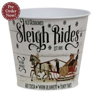 Old Fashioned Sleigh Rides White Metal Bucket;