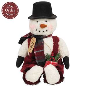 Cleo Snowman Doll with Plaid Greenery Sack