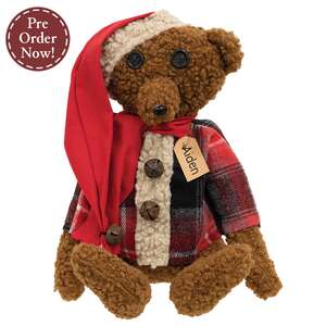 Aiden Teddy Bear in Plaid Shirt with Hat & Scarf
