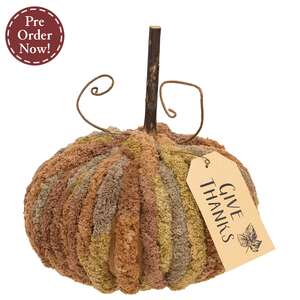 Harvest Chenille Give Thanks Pumpkin - 9" dia CW4060;