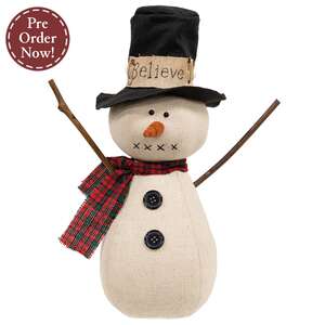 Stuffed Believe Top Hat Snowman with Red & Green Scarf Doll