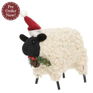 Stuffed Standing Primitive Santa Hat Sheep - 3.5"H