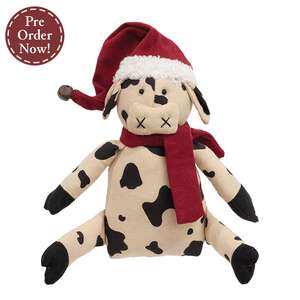 Stuffed Santa Hat & Scarf Baby Cow Doll - 6.5"H