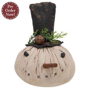 Stuffed Primitive Pine & Jingle Bell Snowman Head Sitter