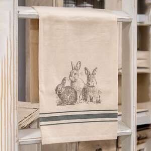 Baby Bunny Trio Slate Feed Sack Stripe Dish Towel 19297;