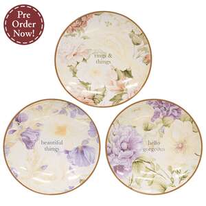 Vintage Floral Ceramic Trinket Tray - 4" dia - 3 Asstd.