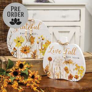 Golden Fall Wildflower Wooden Pumpkin Sitter, 2 Asstd. 38610;