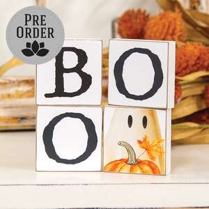 Golden Floral Wildflower Boo Ghost 2" Square Blocks, 4/Set 38616;